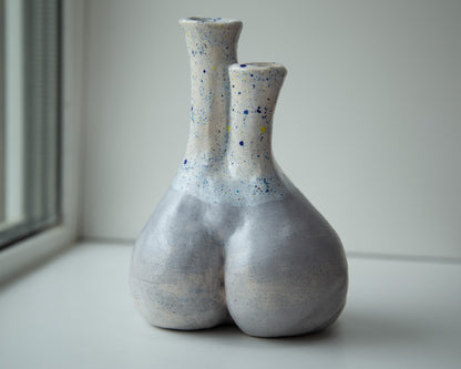 Woman torso form flower vase, handmade original ceramic art sculpture enamel glazed decor