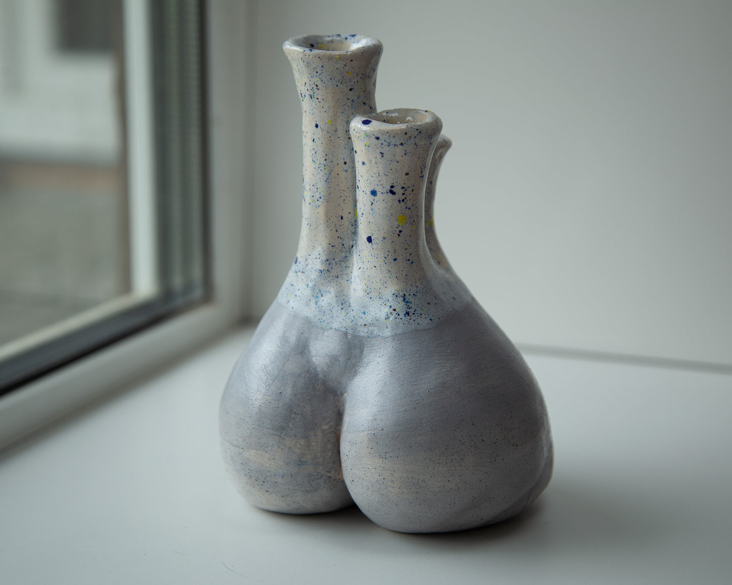 Woman torso form flower vase, handmade original ceramic art sculpture enamel glazed decor