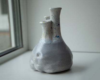 Woman torso form flower vase, handmade original ceramic art sculpture enamel glazed decor