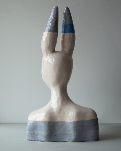 Hare woman bust statue with aristocratic face, whimsical ceramic sculptural original art decor, woman bust interior statue