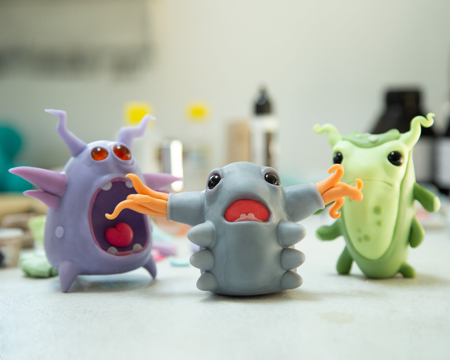 Cool Microbe - Germ character in cartoon anime style, weird and unusual creature art doll, peculiar creepy cute bacteria figurine