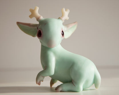 Fantasy Jackalope Sculpture in Light Mint Color, Wyoming Cryptid Gift, Mythical Creature Figurine