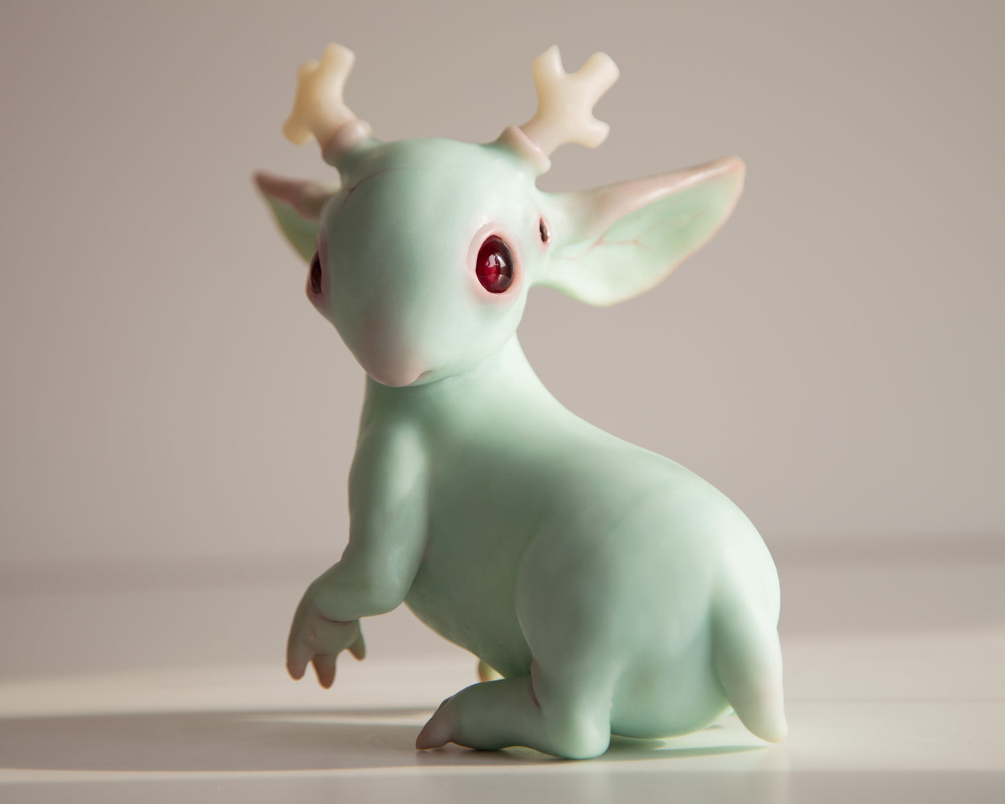 Fantasy Jackalope Sculpture in Light Mint Color, Wyoming Cryptid Gift, Mythical Creature Figurine