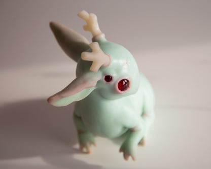 Fantasy Jackalope Sculpture in Light Mint Color, Wyoming Cryptid Gift, Mythical Creature Figurine