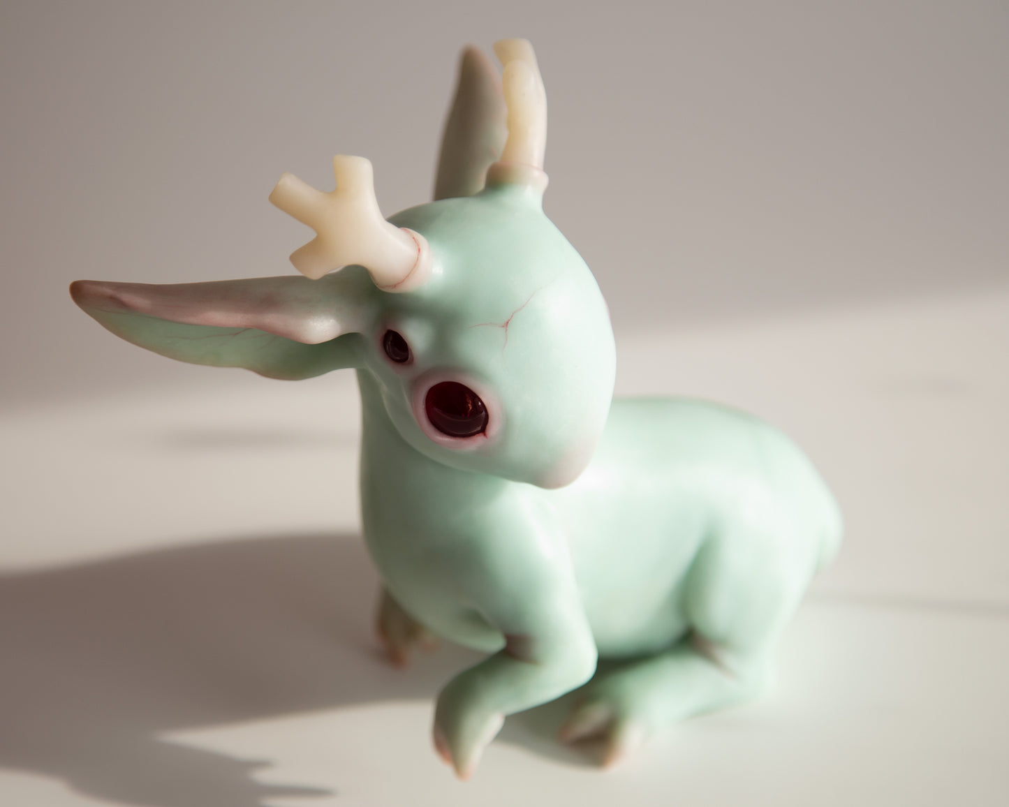 Fantasy Jackalope Sculpture in Light Mint Color, Wyoming Cryptid Gift, Mythical Creature Figurine