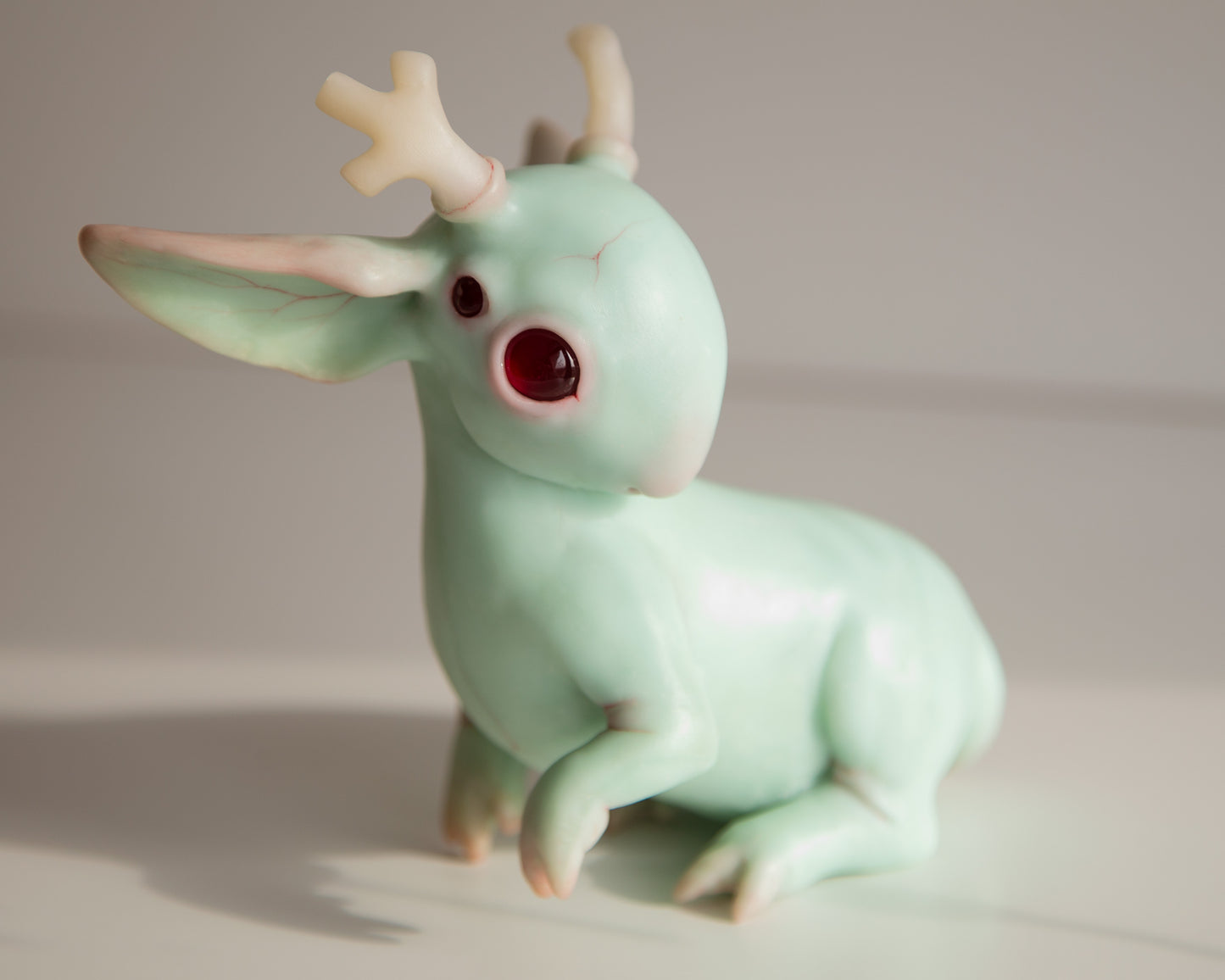 Fantasy Jackalope Sculpture in Light Mint Color, Wyoming Cryptid Gift, Mythical Creature Figurine