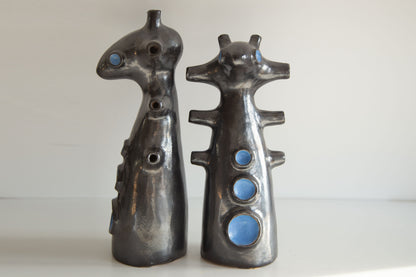 Ceramic abstract sculptures, whimsical decor statues in primitive naive folk art style, gift for couples
