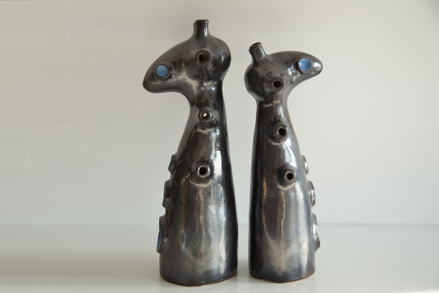 Ceramic abstract sculptures, whimsical decor statues in primitive naive folk art style, gift for couples