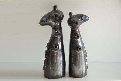 Ceramic abstract sculptures, whimsical decor statues in primitive naive folk art style, gift for couples