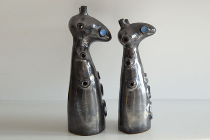 Ceramic abstract sculptures, whimsical decor statues in primitive naive folk art style, gift for couples