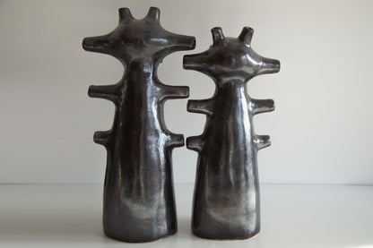 Ceramic abstract sculptures, whimsical decor statues in primitive naive folk art style, gift for couples