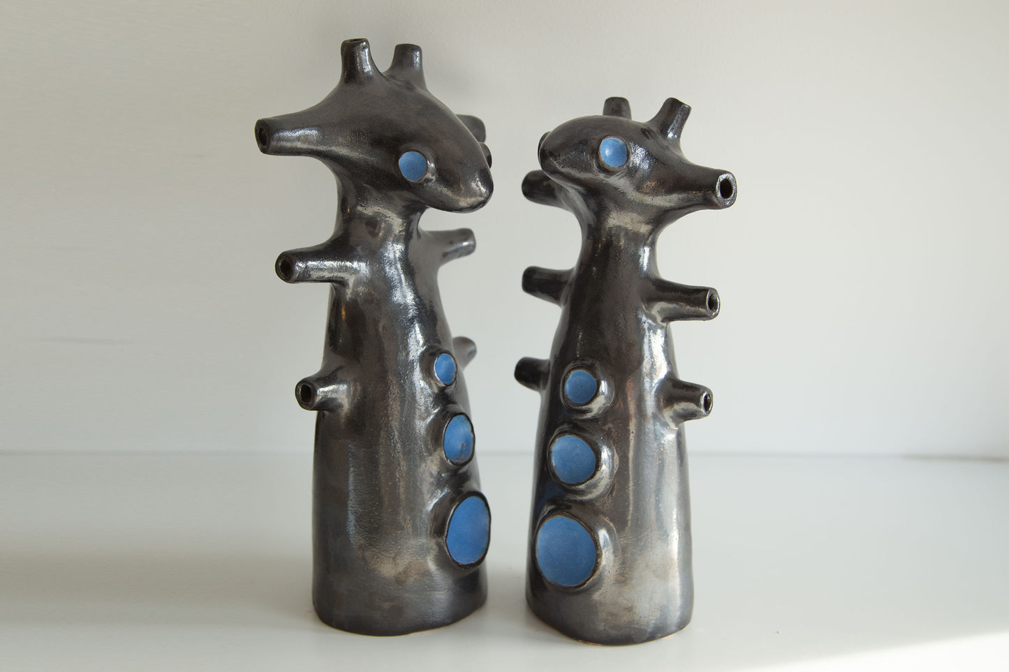 Ceramic abstract sculptures, whimsical decor statues in primitive naive folk art style, gift for couples