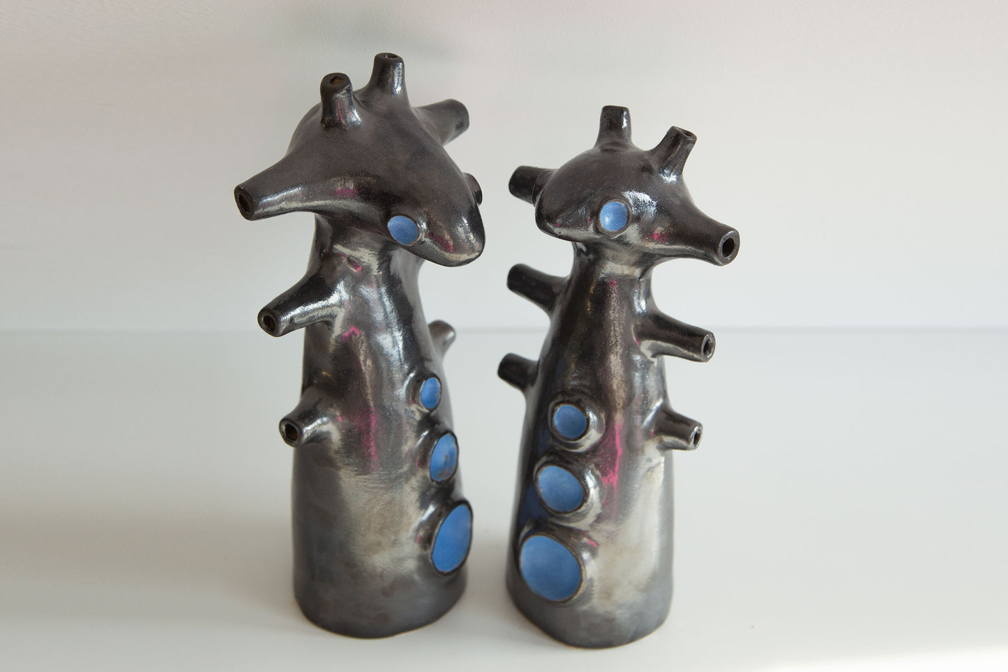 Ceramic abstract sculptures, whimsical decor statues in primitive naive folk art style, gift for couples