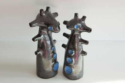 Ceramic abstract sculptures, whimsical decor statues in primitive naive folk art style, gift for couples