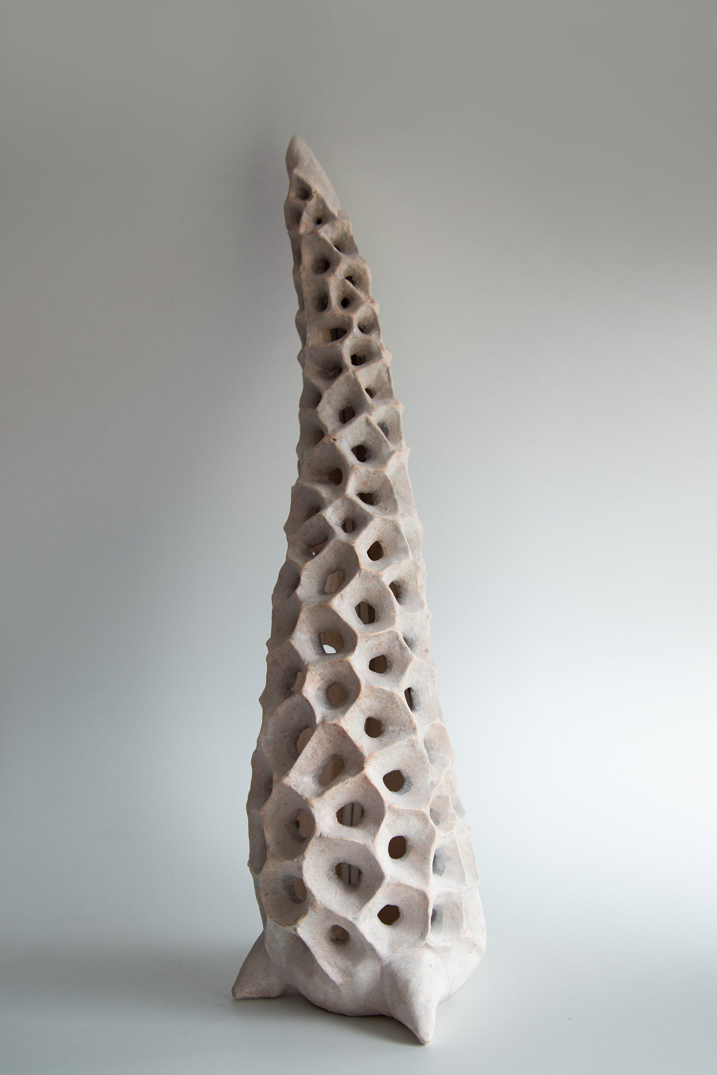 Handmade biomorphic ceramic floor lamp with organic cellular texture