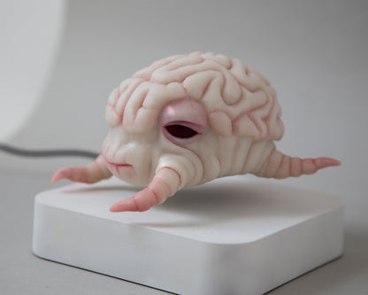 Levitating kinetic sculpture, Brain creature in anime style, ooak character Krang art toy, floating action figure