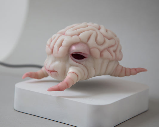 Levitating kinetic sculpture, Brain creature in anime style, ooak character Krang art toy, floating action figure