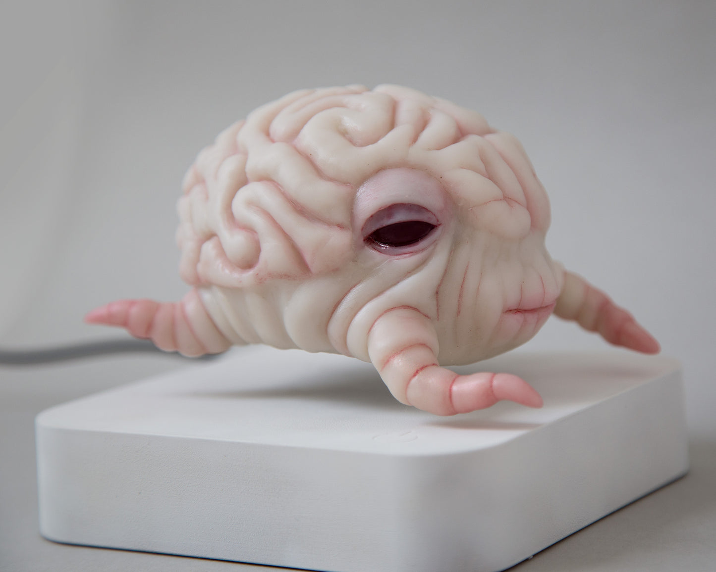Levitating kinetic sculpture, Brain creature in anime style, ooak character Krang art toy, floating action figure