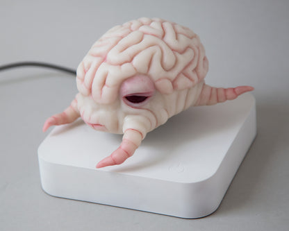 Levitating kinetic sculpture, Brain creature in anime style, ooak character Krang art toy, floating action figure