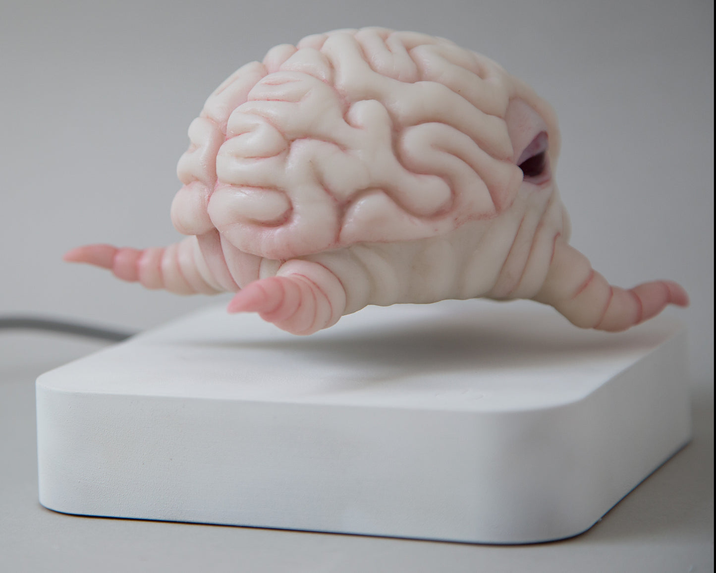 Levitating kinetic sculpture, Brain creature in anime style, ooak character Krang art toy, floating action figure