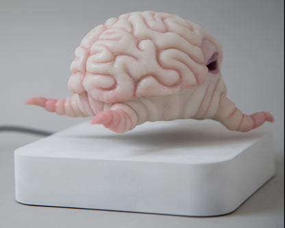 Levitating kinetic sculpture, Brain creature in anime style, ooak character Krang art toy, floating action figure