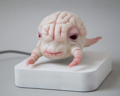 Levitating kinetic sculpture, Brain creature in anime style, ooak character Krang art toy, floating action figure