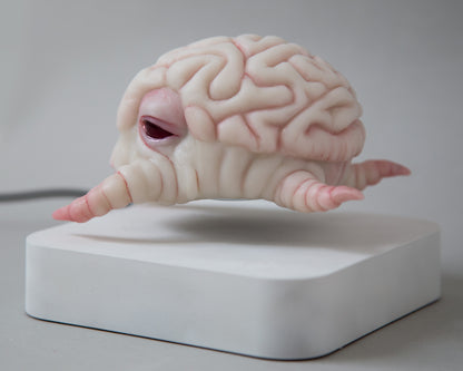 Levitating kinetic sculpture, Brain creature in anime style, ooak character Krang art toy, floating action figure