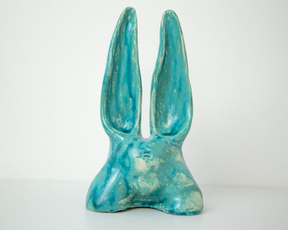 Glazed Ceramic Nude Sculpture: Playful Bunny-Eared Booty Art
