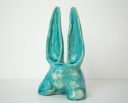 Glazed Ceramic Nude Sculpture: Playful Bunny-Eared Booty Art
