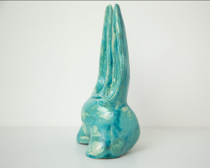 Glazed Ceramic Nude Sculpture: Playful Bunny-Eared Booty Art
