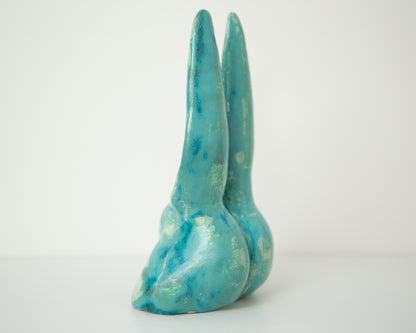 Glazed Ceramic Nude Sculpture: Playful Bunny-Eared Booty Art