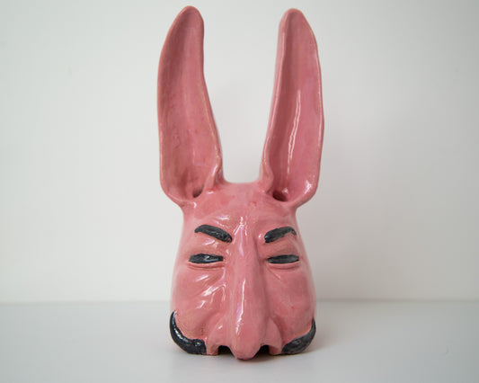 Handmade ceramic hare sculpture bust, original pop art clay statue, ukranian artisan home decor art
