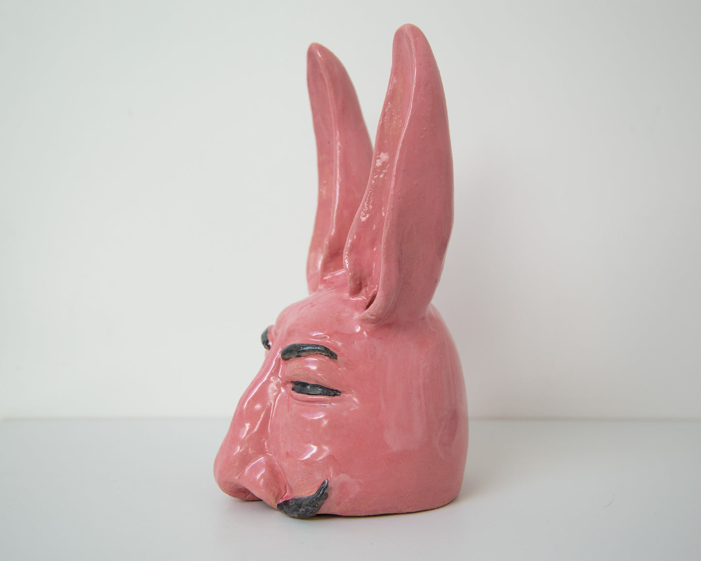 Handmade ceramic hare sculpture bust, original pop art clay statue, ukranian artisan home decor art