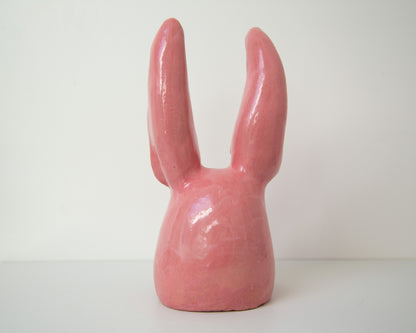 Handmade ceramic hare sculpture bust, original pop art clay statue, ukranian artisan home decor art