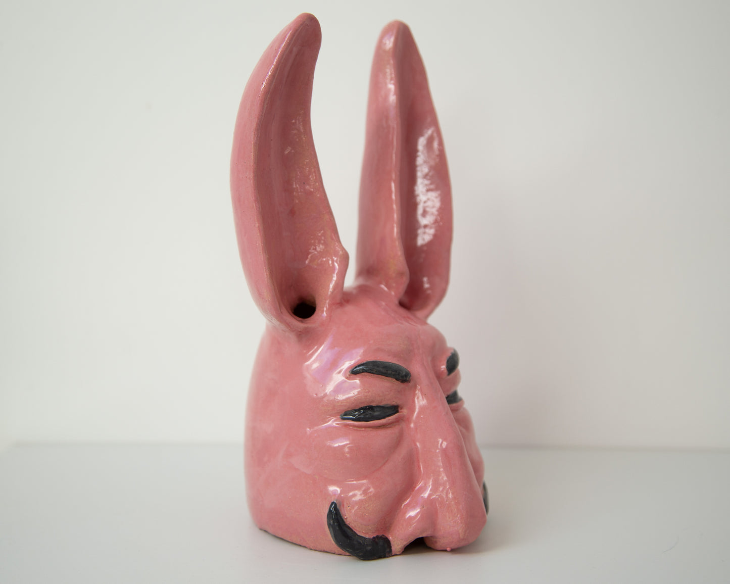 Handmade ceramic hare sculpture bust, original pop art clay statue, ukranian artisan home decor art