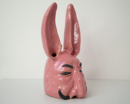 Handmade ceramic hare sculpture bust, original pop art clay statue, ukranian artisan home decor art