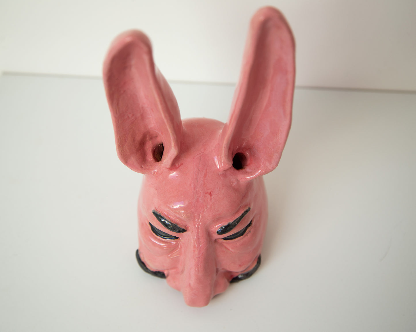 Handmade ceramic hare sculpture bust, original pop art clay statue, ukranian artisan home decor art