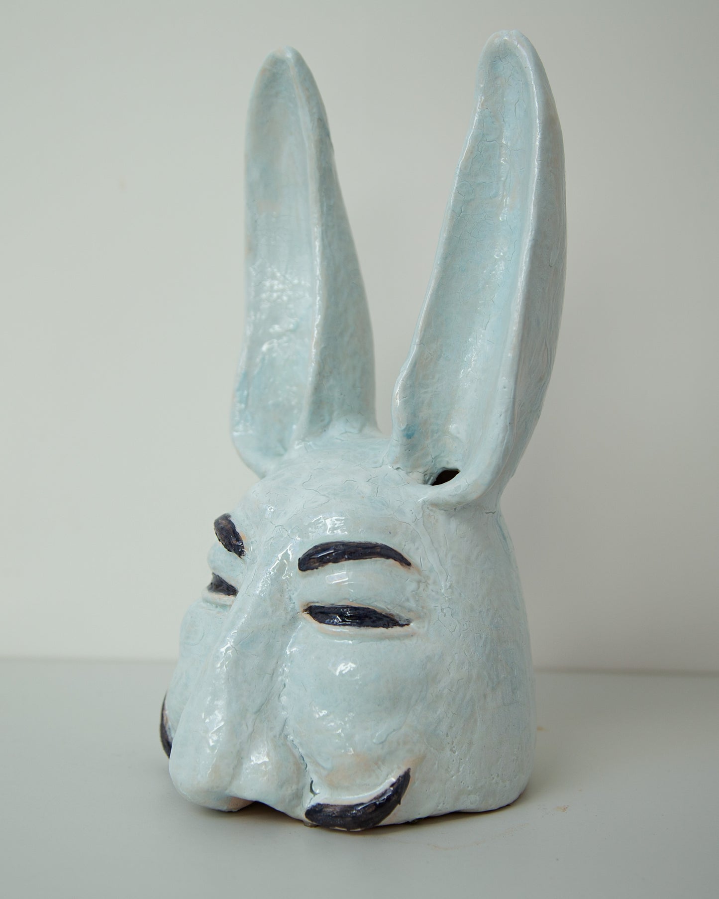 Handmade Ukrainian Ceramic Hare Sculpture: Pop Art Clay Bust for Unique Home Decorwork