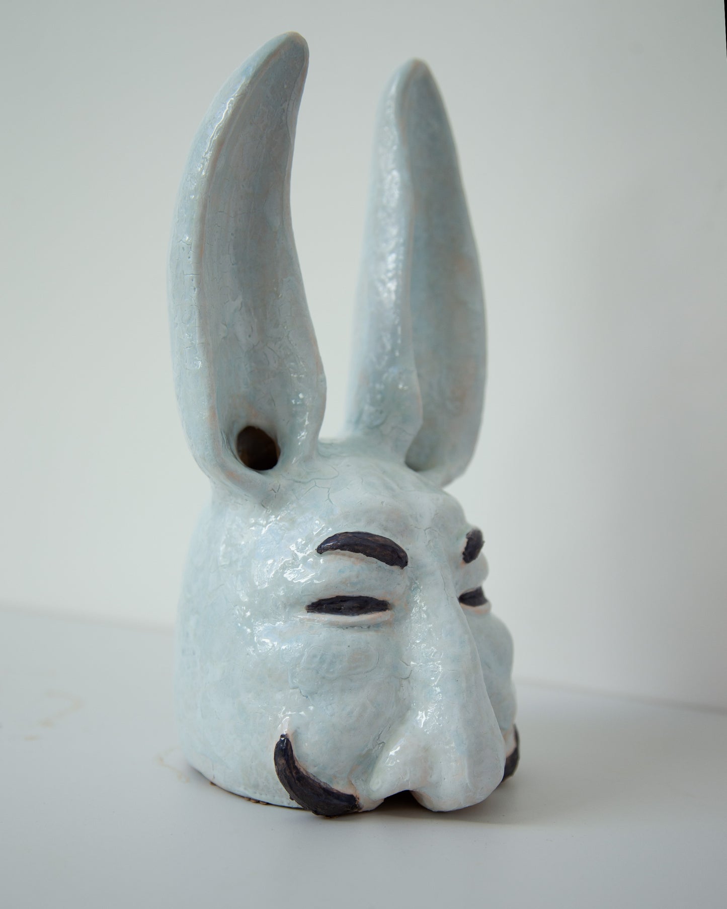 Handmade Ukrainian Ceramic Hare Sculpture: Pop Art Clay Bust for Unique Home Decorwork