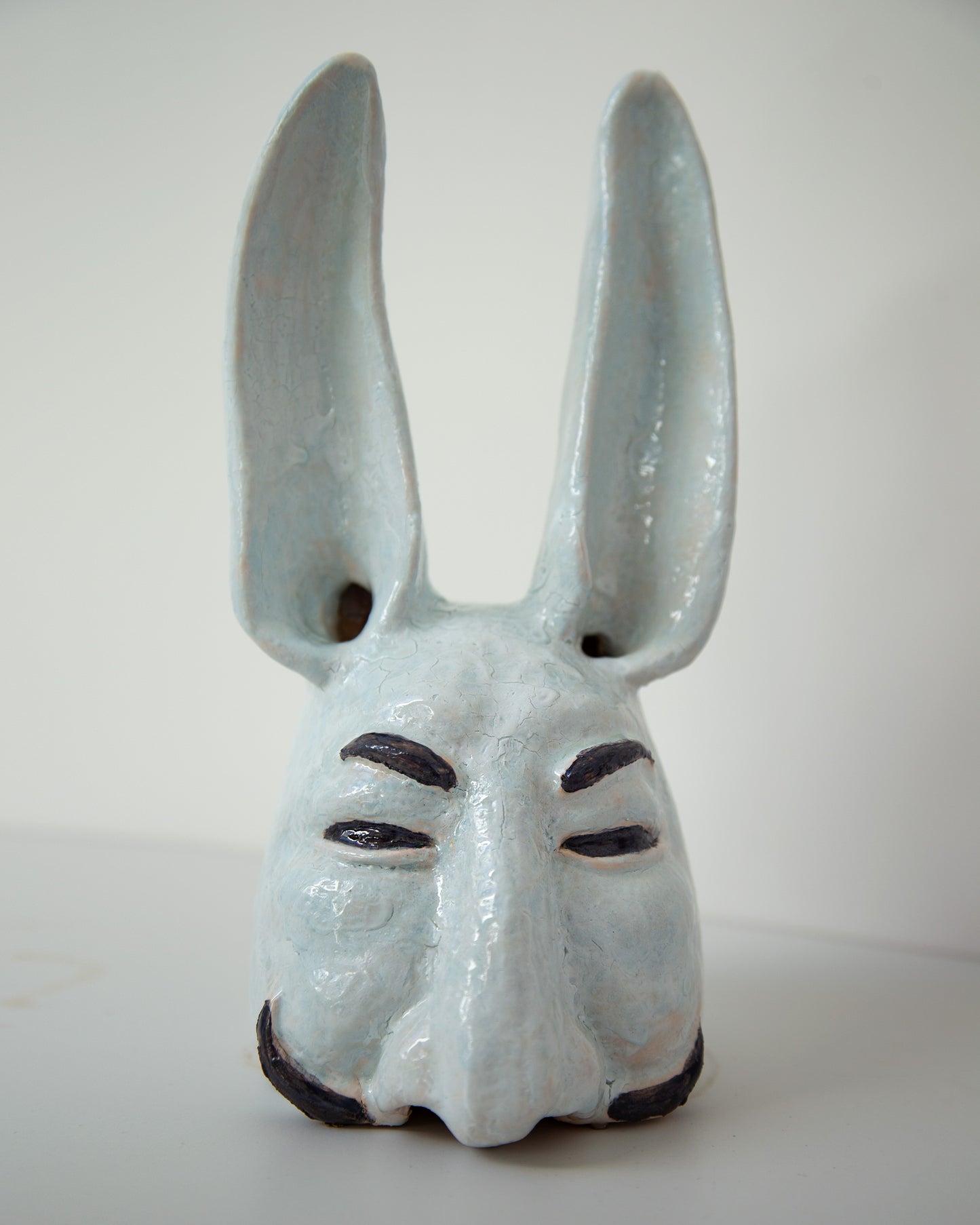 Handmade Ukrainian Ceramic Hare Sculpture: Pop Art Clay Bust for Unique Home Decorwork