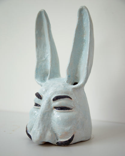 Handmade Ukrainian Ceramic Hare Sculpture: Pop Art Clay Bust for Unique Home Decorwork