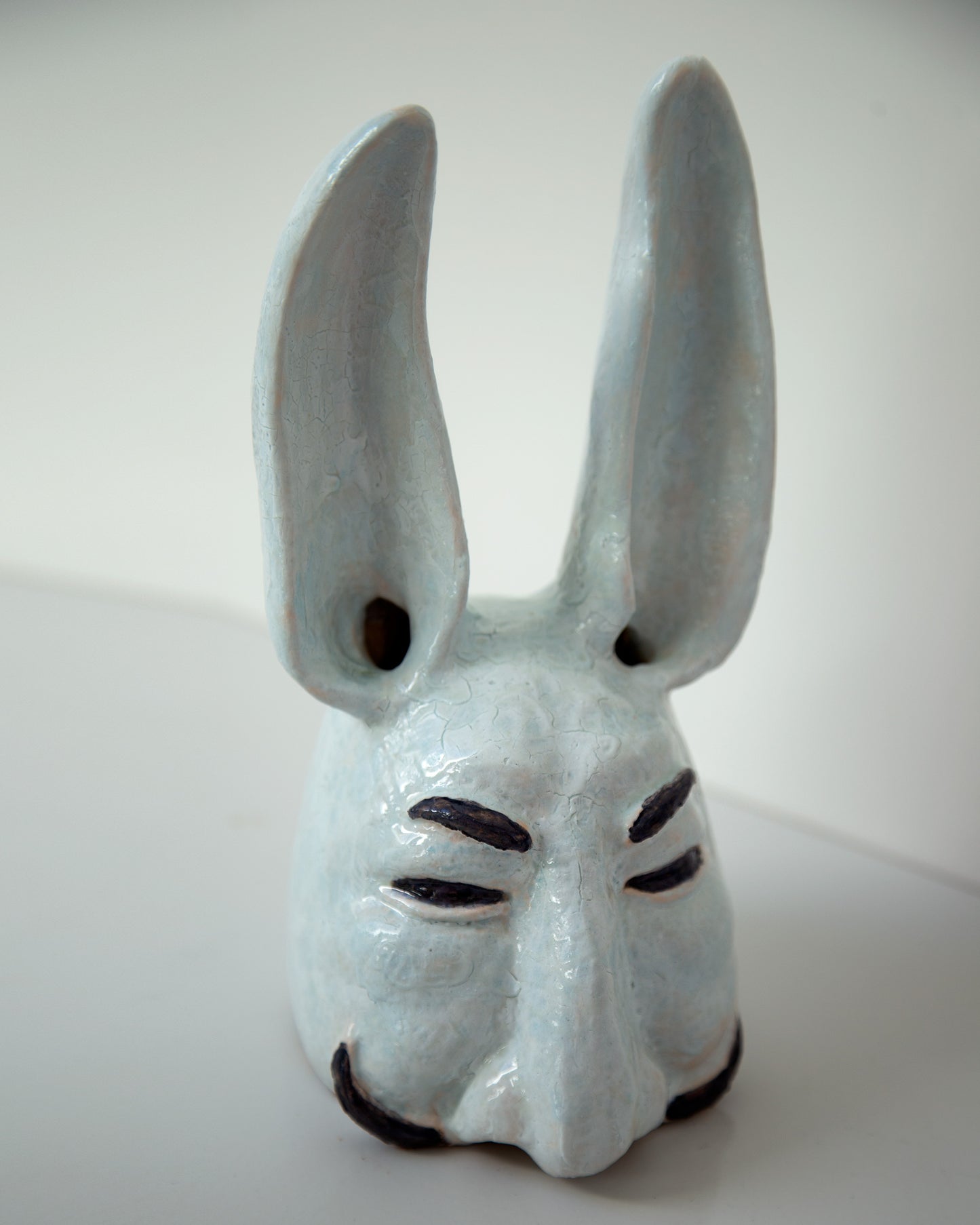 Handmade Ukrainian Ceramic Hare Sculpture: Pop Art Clay Bust for Unique Home Decorwork