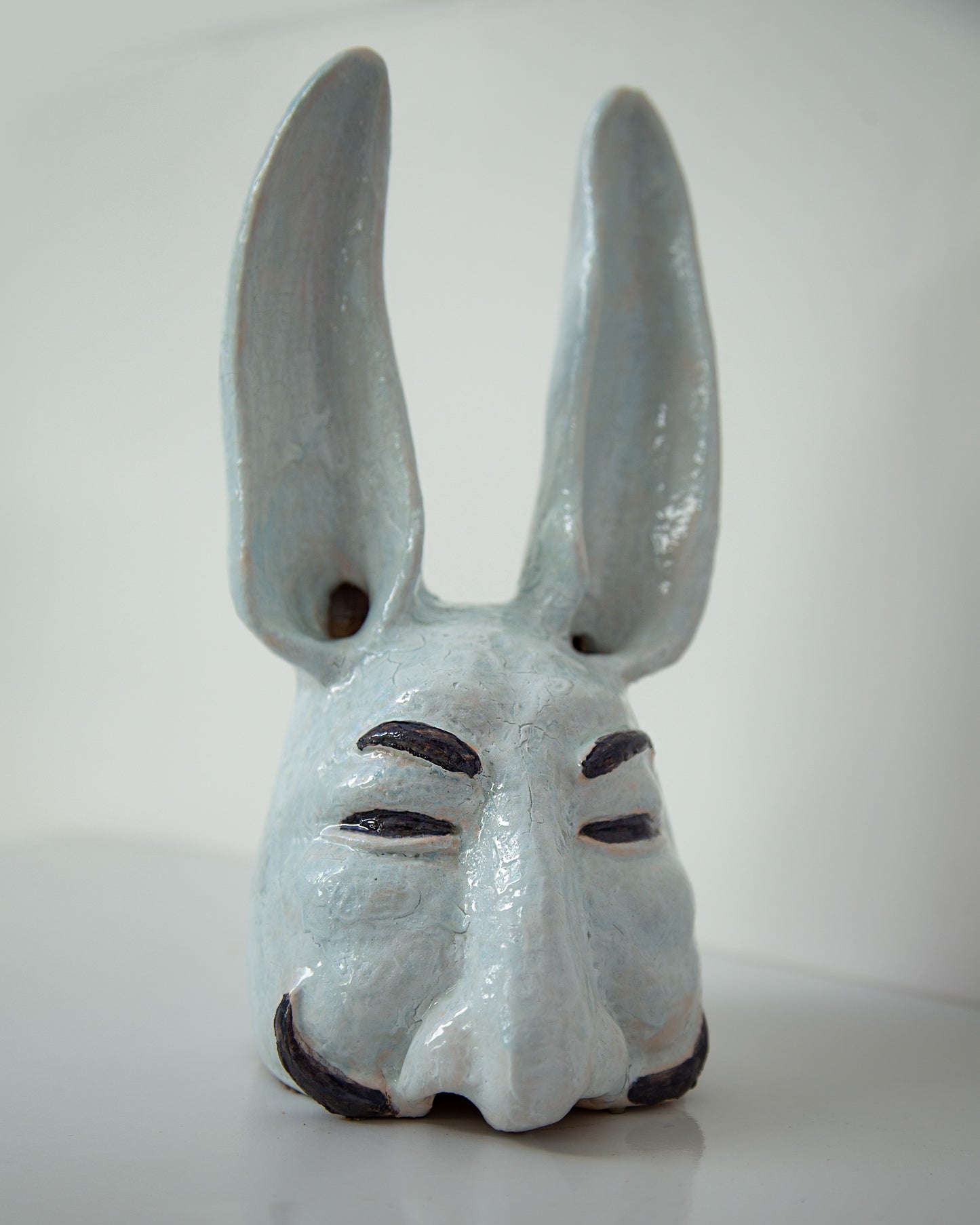 Handmade Ukrainian Ceramic Hare Sculpture: Pop Art Clay Bust for Unique Home Decorwork