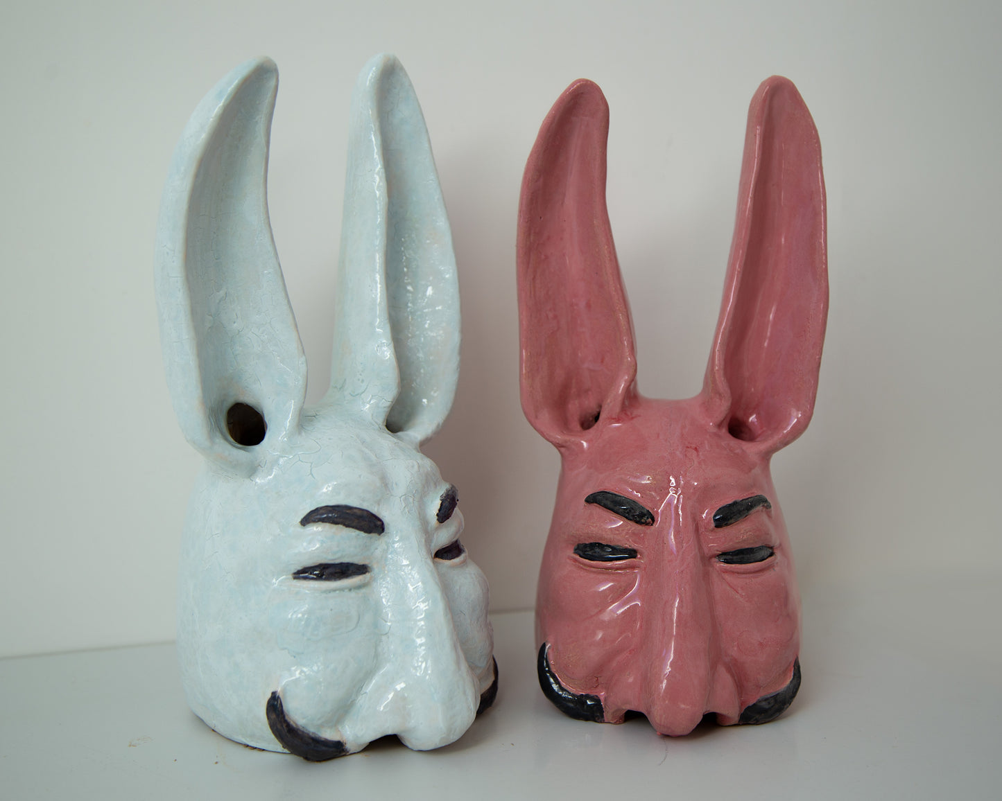 Handmade ceramic hare sculpture bust, original pop art clay statue, ukranian artisan home decor art