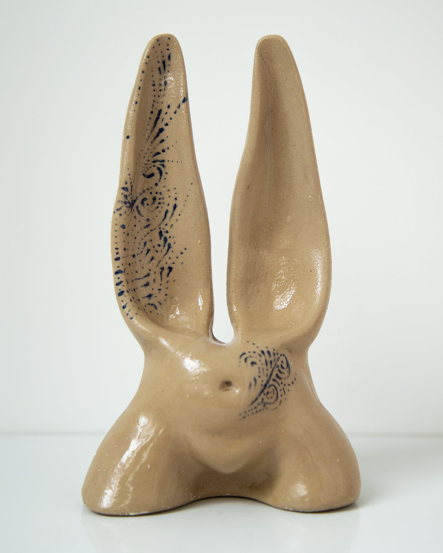 Nude booty with bunny ears, ceramic glazed handmade sculpture with handpainted ornament