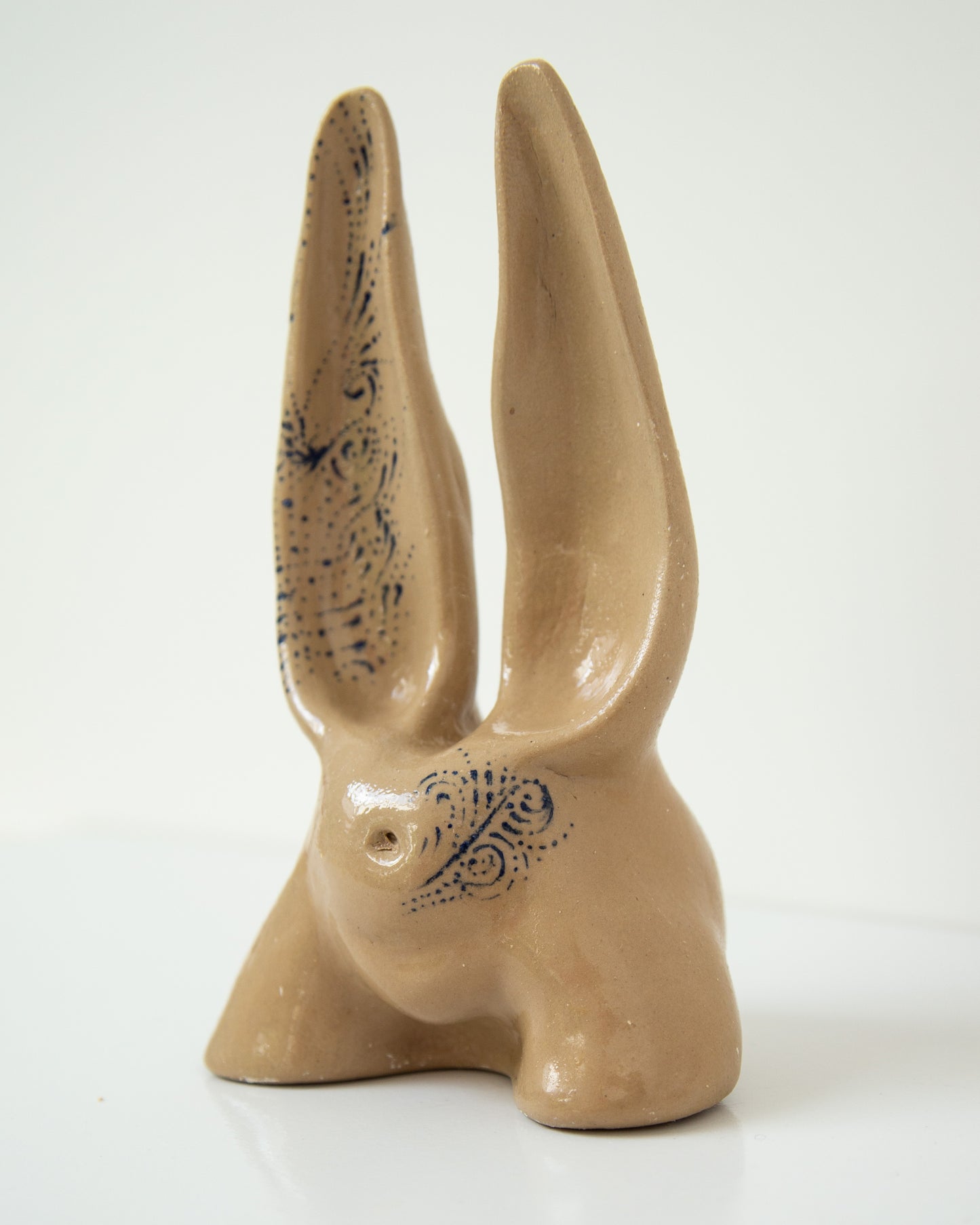 Nude booty with bunny ears, ceramic glazed handmade sculpture with handpainted ornament