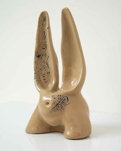 Nude booty with bunny ears, ceramic glazed handmade sculpture with handpainted ornament