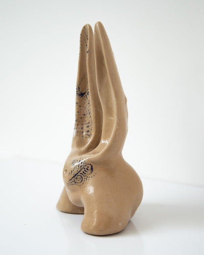 Nude booty with bunny ears, ceramic glazed handmade sculpture with handpainted ornament