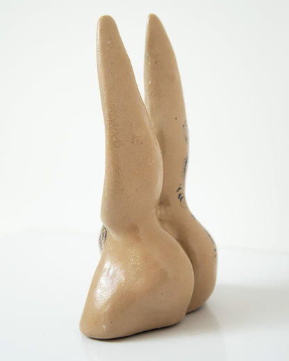 Nude booty with bunny ears, ceramic glazed handmade sculpture with handpainted ornament