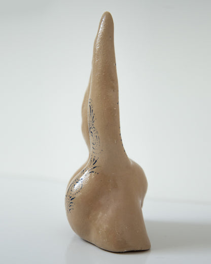 Nude booty with bunny ears, ceramic glazed handmade sculpture with handpainted ornament